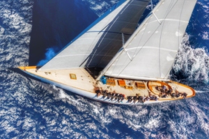 Sailing charter yacht from above
